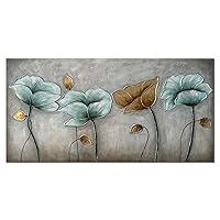 Alenoss Oil Paintings on Canvas Large Wall Art 100% Hand Painted Abstract Modern Paintings Lotus Flower Colorful Floral 3D Metal Luster Artwork Wall Decor for Home Decorations