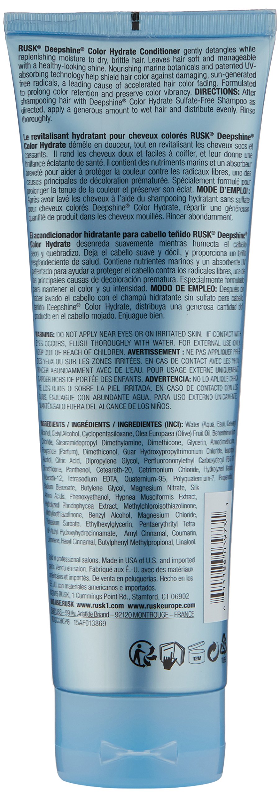 RUSK Deepshine Color Hydrate Conditioner, Detangles Hair, Replenishes Moisture, Infused with Nourishing Marine Botanicals, UV- Absorbing Technology Helps Prolong Color Retention and Vibrancy
