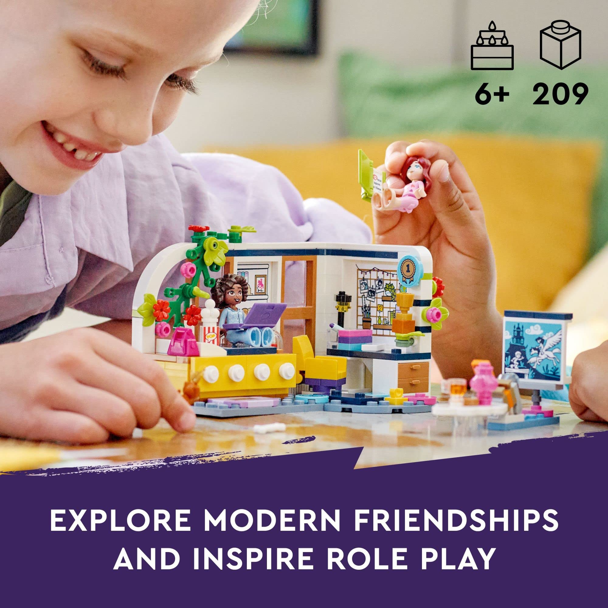 LEGO Friends Aliya's Room 41740 Building Set - Collectible Toy Set with Paisley and Aliya Mini-Doll, Puppy Figure, Mini Sleepover Party Bedroom Playset, Great Gift for Girls, Boys, and Kids Ages 6+