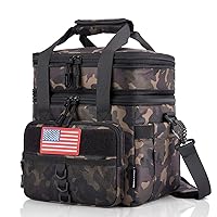 JOYHILL Tactical Lunch Box for Men, Double Deck Expandable Insulated Lunch Bag, Large Durable Thermal and Cooler Bag, Modern Leakproof Bag for Adult Work, Camping, Picnic, Black Camo,18L