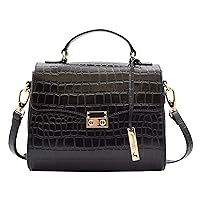 Womens Leather Handbag Top Handle Exclusive Croc Print Colours Black Bordo Tan