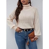 Women's Plus Size Casual Warm Sweater Plus Turtleneck Raglan Sleeve Sweater Charming Mystery Special Beautiful (Color : Apricot, Size : XX-Large)