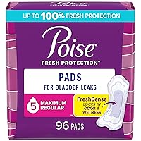 Poise Incontinence Pads & Postpartum Incontinence Pads, 5 Drop Maximum Absorbency, Regular Length, 96 Count (2 Packs of 48), Packaging May Vary