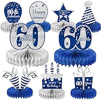 9 Pieces Blue Silver 60th Birthday Decorations 60th Birthday Centerpieces for Tables Decoration Cheers to 60 Years Honeycomb Table Topper for Men Women Sixty Years Happy Birthday Party