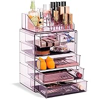 Sorbus Clear Cosmetic Makeup Organizer - Make Up & Jewelry Storage, Case & Display - Spacious Design - Great Holder for Dresser, Bathroom, Vanity & Countertop (4 Large, 2 Small Drawers) [Purple]