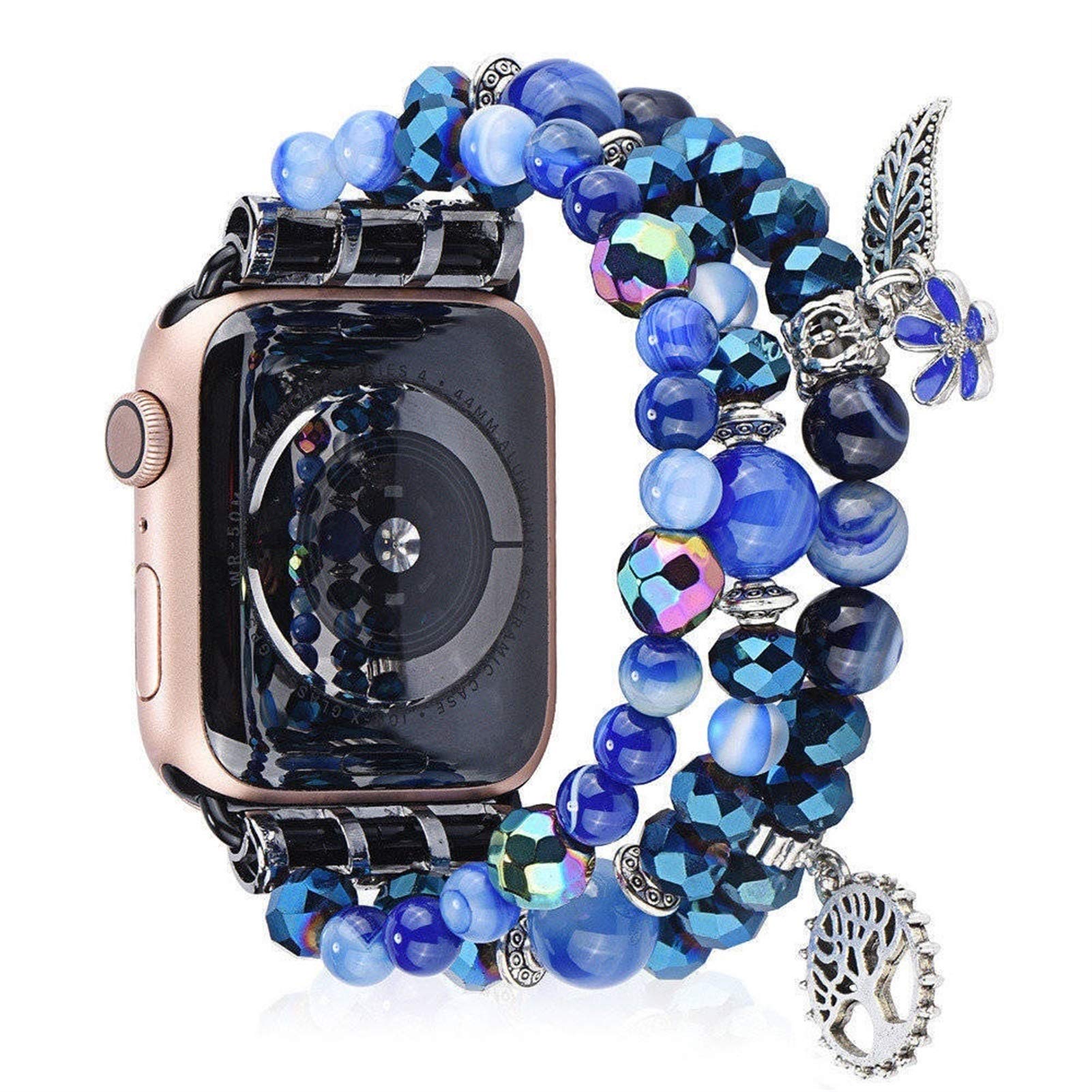 CRFYJ for Apple Watch Band Series 7/SE/6/5/4/3/2/1 Strap 38mm 40mm 42mm 44mm Diamond Metal Cover Agate Beads Bracelet (Color : Watchband, Size : 40mm)