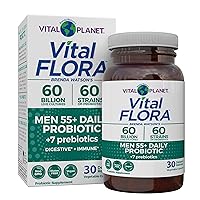 Vital Flora Men 55+ Daily Probiotic, 60 Billion CFU, 60 Diverse Strains, 7 Organic Prebiotics, Immune Support, Gas Relief, Colon and Digestive Health Probiotics for Men 30 Capsules