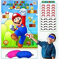 Pin The Moustache &M on The Bros Party Game, Super Brother Game Theme Party Supplies for Wall Decorations, Large High Gloss Waterproof Poster Favors for Girls Boys Indoor Outdoor Activity