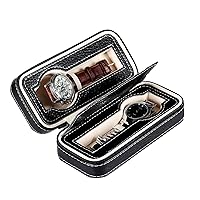 Leather Watch Travel Case Portable Zippered Watch Display Box Organizer (black1)