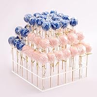 Goabroa Cake Pop Stand, 56 Holes Clear Acrylic 3 Tier Square Cupcake Dessert Holder Weddings Baby Showers Birthday Parties Anniversaries Halloween Candy Decorative (56 Hole)
