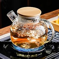 PARACITY Glass Teapot Stovetop 34 OZ/1000ml, Borosilicate Clear Tea Kettle with Bamboo Lid, Glass Tea pot with Removable Filter Spout, Teapot Blooming and Loose Leaf Tea Maker Tea Brewer for Camping