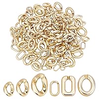 SUPERFINDINGS 180Pcs 6 Style Opaque Spray Painted Acrylic Linking Rings Gold Quick Link Connectors Plastic Oval Linking Rings for Earring Necklace Jewelry Eyeglass Chain DIY Craft Making