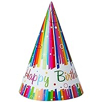 Multicolor Rainbow Ribbons Birthday Paper Party Hats (Pack Of 8) - Vibrant Paper Hats, Perfect For Kids & Adults - One Size Fits All