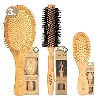 Tada Natural Beauty Bamboo Hair Brush l Wooden Comb l Bamboo Brushes for Wet Dry Curly Thick Straight Hair l Detangling Hairbrush for Women, Men, and Kids (3PK Brush Set #1)
