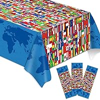 3 Pieces International Flag Tablecover World Flag Party Tablecloth Decorations Disposable Plastic Table Cover Birthday Party Decor Supplies Favors Outdoor Indoor