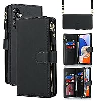 Jaorty Fit for Samsung Galaxy A14 (5G 2023) Wallet Case for Women & Men with Strap,Samsung Galaxy A14 Crossbody Phone Case with Card Holder,Shoulder Lanyard,Zipper PU Leather Case 6.6