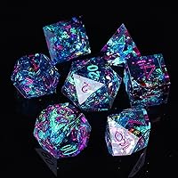 DND Dice Set Handmade 7 Accessories Sharp Edge Dice for Dungeons and Dragons TTRPG Games, D&D Multi-Sided RPG Polyhedral Resin Sharp Edge Dice Roleplaying Games Shadowrun Pathfinder MTG