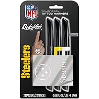 BIC BodyMark, Temporary Tattoo Marker, NFL Series, Pittsburgh Steelers, Skin Safe, Brush Tip, Assorted Colors, 3-Pack with Stencils