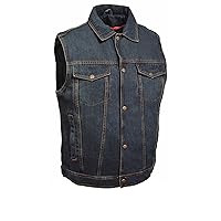 Milwaukee Leather Men's Snap Front Denim Vest w/Shirt Collar - Black or Blue DM1331