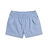 Nautica Girls' Chambray Shorts, Lightweight Cotton with Ruffled Elastic Waistband & Pockets