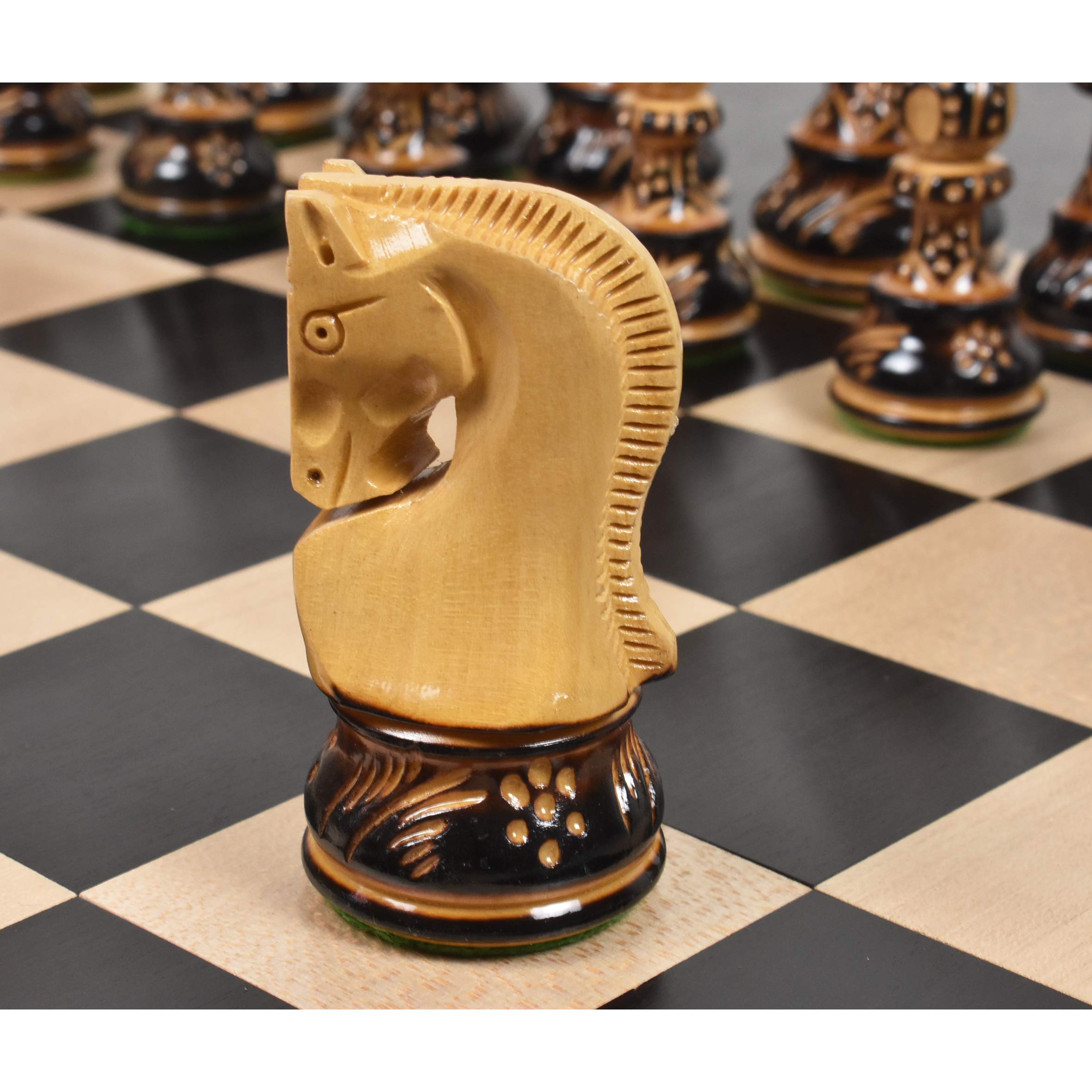 Royal Chess Mall Russian Zagreb Chess Pieces Only Chess Set, Burnt Boxwood Carved Wooden Chess Set, 3.9-in King, Luxury Chess Set, Weighted Gloss Chess Pieces (2.67 lbs)