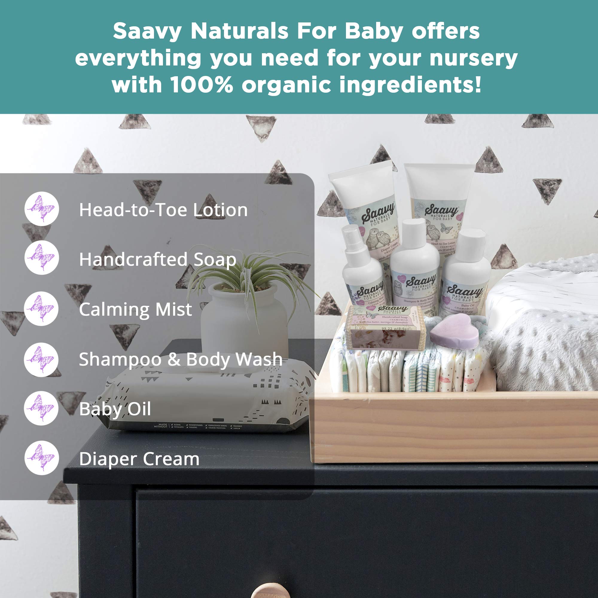 Saavy Naturals Organic Chamomile Baby Shampoo and Body Wash Set, Calendula and Vitamine E, Gentle Head to Toe Skin Care for Infant Bath Time, 8oz Per Bottle