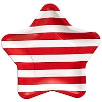 C.R. Gibson Red and White Striped American Star Shaped Dessert and Lunch Disposable Paper Plates, 8pc, 8