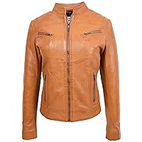 DR200 Ladies Classic Casual Biker Leather Jacket Tan