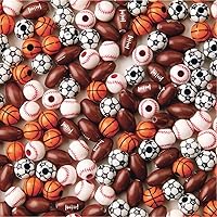 S&S Worldwide Color Splash! Sports Bead Mix: Football, Baseball, Soccer & Basketball Beads. Make Kids' Sports Jewelry, Add To Backpacks & Shoelaces, 12-15mm with 2.5-3.5mm holes. Plastic. Pack of 144.