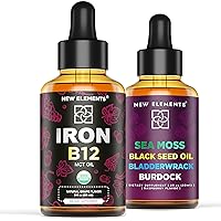 Liquid Iron Supplement for Women & Men with Vitamin B12 & Organic Sea Moss Liquid Extract with Black Seed Oil, Bladderwrack & Burdock Root