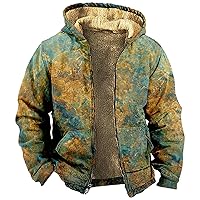 Zip Up Jackets Big Tall Mens Zipper Hoodie Tie Dye Print Heavyweight Sweatshirt Fleece Sherpa Lined Warm Jacket