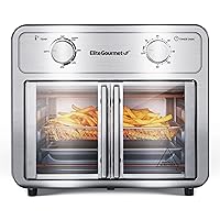 Elite Gourmet EAF1222SS Air Fryer Oven Double French Doors, Bake, Grill, Roast, Broil, Rotisserie, Toast, Warm, Air Fry, Dehydrate, 1500 Watts, with 25 Recipes, 12L. Capacity, Stainless Steel