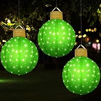 3 Pcs Christmas Hanging Ball Lights LED Glitter Lanterns Xmas Ornaments for Indoor Outdoor Decor(Green, 19 Inch)