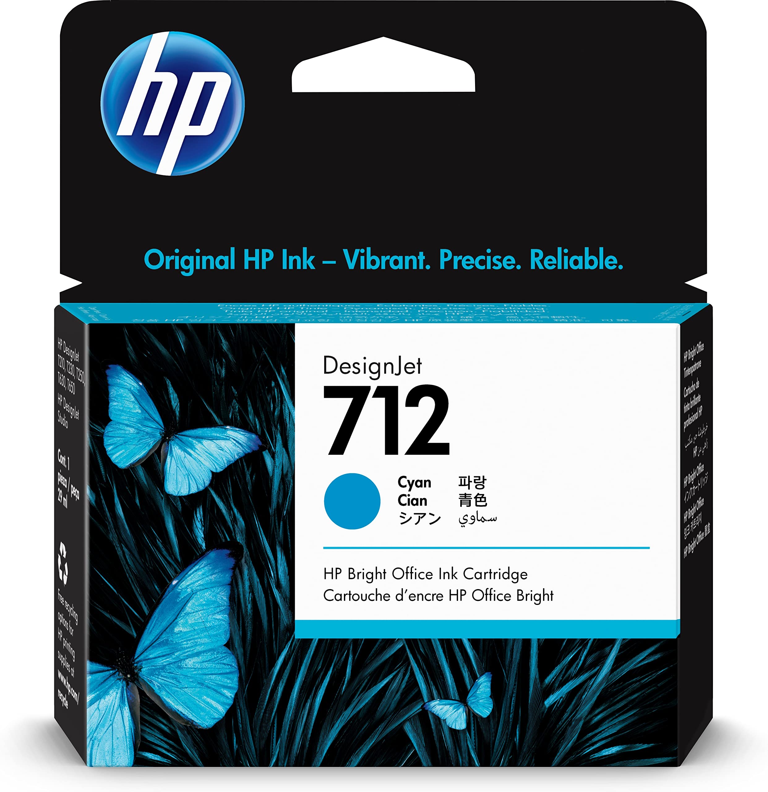 HP 712 Cyan 29-ml Genuine Ink Cartridge (3ED67A) for DesignJet T650, T630, T230, T210 & Studio Plotter Printers
