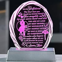 Birthday Gifts for Girlfriend Romantic I Love You Gifts for Her, to My Girlfriend Crystal Keepsakes with Colorful LED Base, Anniversary Christmas Valentine's Day Presents for Girlfriend