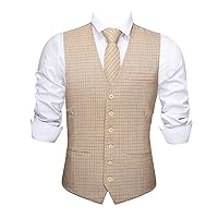 Barry.Wang Mens Plaid Suit Waistcoat Wool Blend Tailored Collar/V-neck 3 Pocket Check Vest Formal/Leisure