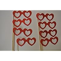 8 Pc Photo Booth Party Props Heart Glasses on a Stick Valentine Heart Glasses