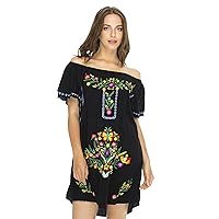 Back From Bali Womens Short Dress Off Shoulder Embroidery Tunic Mexican Style