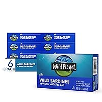 Wild Planet Sardines In Water Lightly Smoked With Sea Salt, Nutritional Powerhouses Packed with Flavor, 4.4 Ounce (Pack of 6)