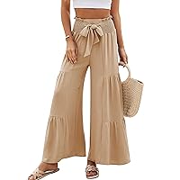 Blooming Jelly Women Linen Pants Summer Vacation Outfits Wide Leg High Waisted Pants Palazzo Flowy Pants Trouser 2024