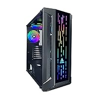 Apevia Matrix-BK Mid Tower Gaming Case with 1 x Tempered Glass Panel, Top USB3.0/USB2.0/Audio Ports, 4 x RGB Fans, Black Frame