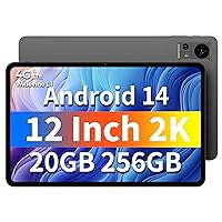 TECLAST Tablet 12 inch Android 14 Tablets, T60 with 256GB Storage(Expand to 1TB), Unisoc T616 CPU, 8000mAh +18W PD Fast Charger, 4 Speakers, 5G WiFi+4G LTE, Dual 13MP Camera,GPS