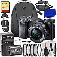 Ultimaxx Advanced Sony a6100 Mirrorless Camera with 16-50mm Lens Bundle - Includes: 64GB Extreme Memory Card, Replacement Battery, Protective UV Filter, Camera Backpack & Much More (30pc Bundle)