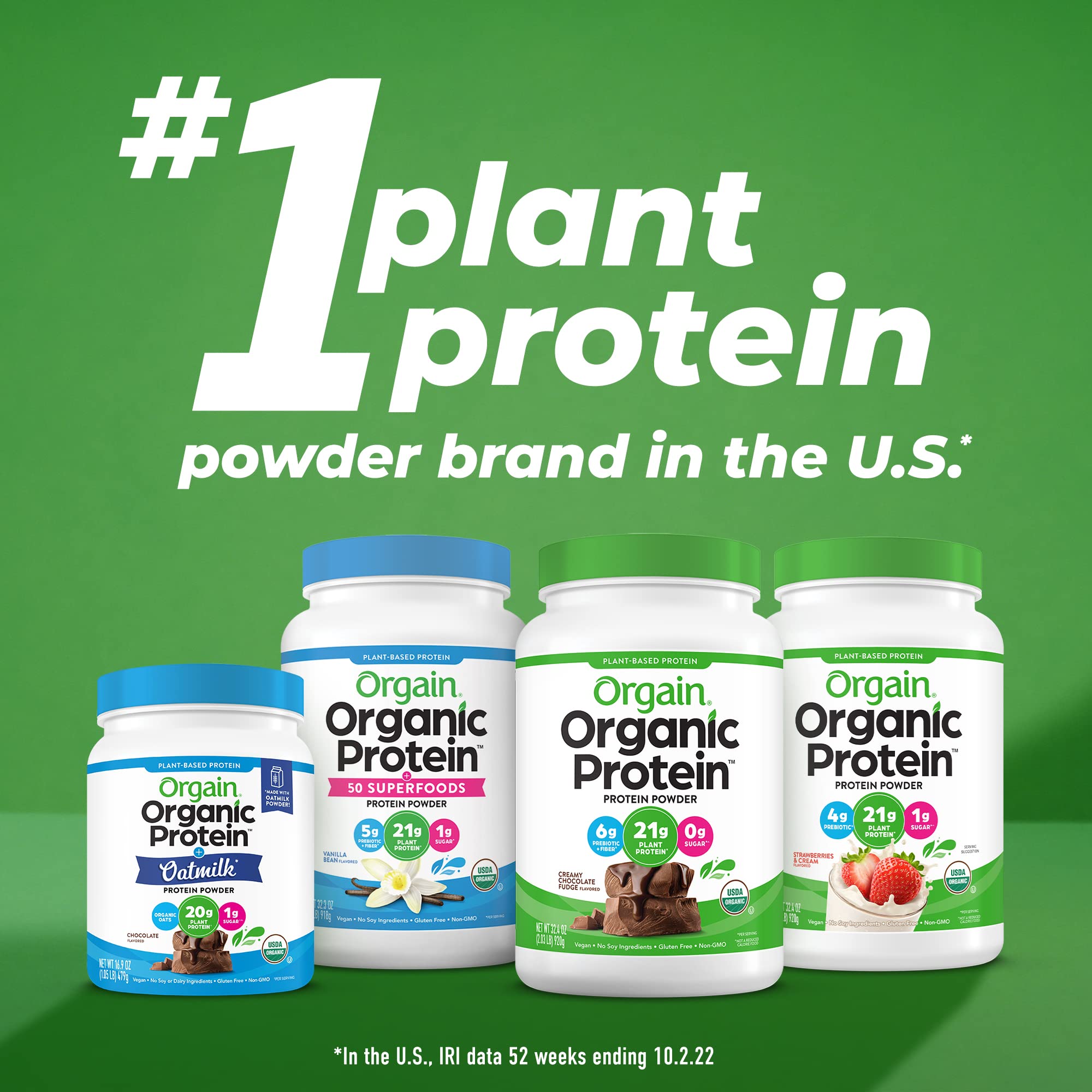Orgain Organic Vegan Protein Powder, Creamy Chocolate Fudge - 21g Plant Based Protein, Gluten Free, Dairy Free, Lactose Free, Soy Free, No Sugar Added, Kosher, For Smoothies & Shakes - 2.03lb