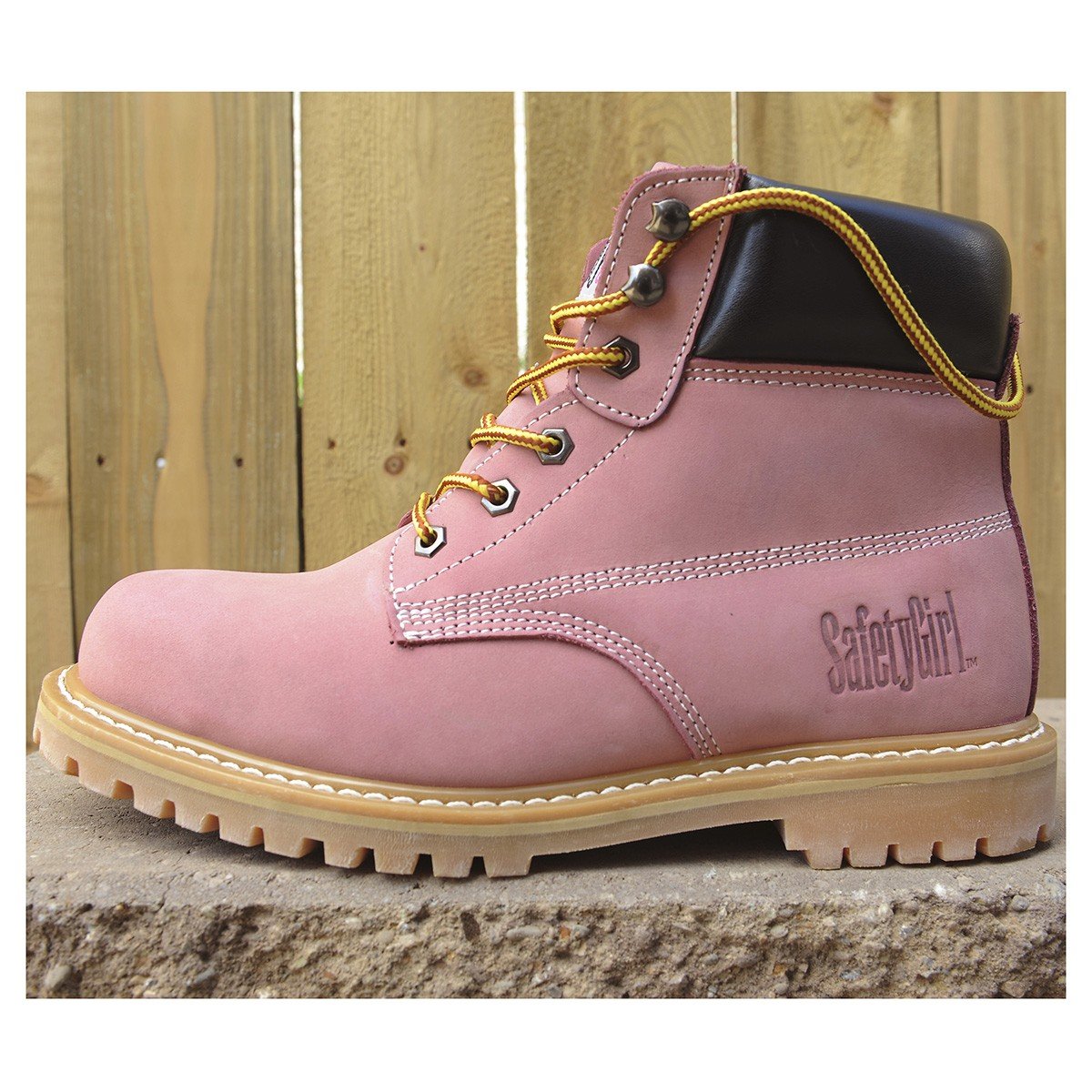 SafetyGirl Nubuck Leather Steel Toe Womens Work Boot, 9.5W, Light Pink