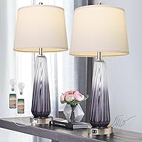 QiMH Table Lamps Set of 2 with Touch Control, 3-Way Dimmable Modern Glass Bedside Lamps with 2 USB Ports, Nightstand Lamp with White Shade, 27.5
