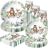 Woodland Birthday Baby Shower Party Supplies - Woodland Party Decorations Tableware Include Plates, Napkins, Cup, Forest Animal Theme Woodland Creatures Baby Shower Decorations | Serve 48