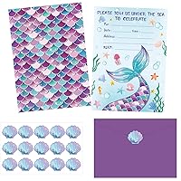 30 Pack Mermaid Birthday Invitation Mermaid Party Invitation Cards, 30 Mermaid Sticker Labels with 30 Envelopes Under the Sea Party Decorations Supplies for Kids Girls Baby Shower Ocean Birthday Party