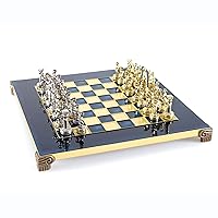 Greek Roman Army Chess Set - Brass&Nickel - Blue Chess Board