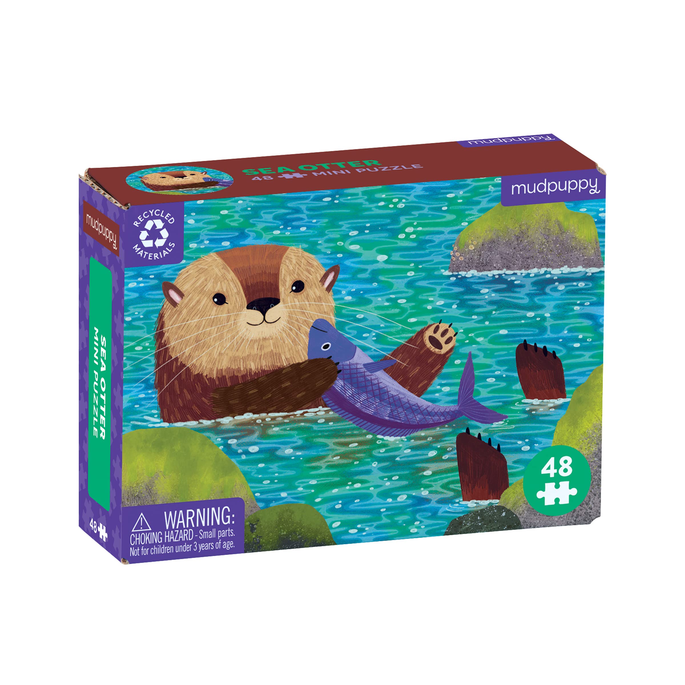 Mudpuppy Sea Otter Mini Puzzle, 48 Pieces, 8” x 5.75” – Perfect Family Puzzle for Ages 4+ – Features a Colorful Illustration of a Sea Otter, Informational Insert Included